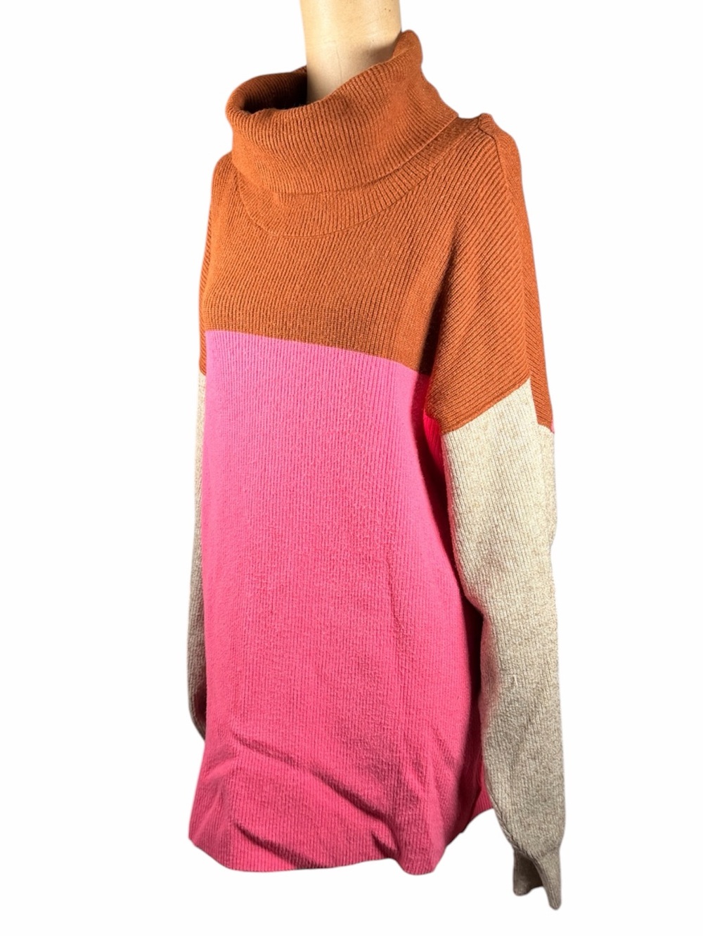 FREE PEOPLE Knit Color Block Turtleneck Sweater